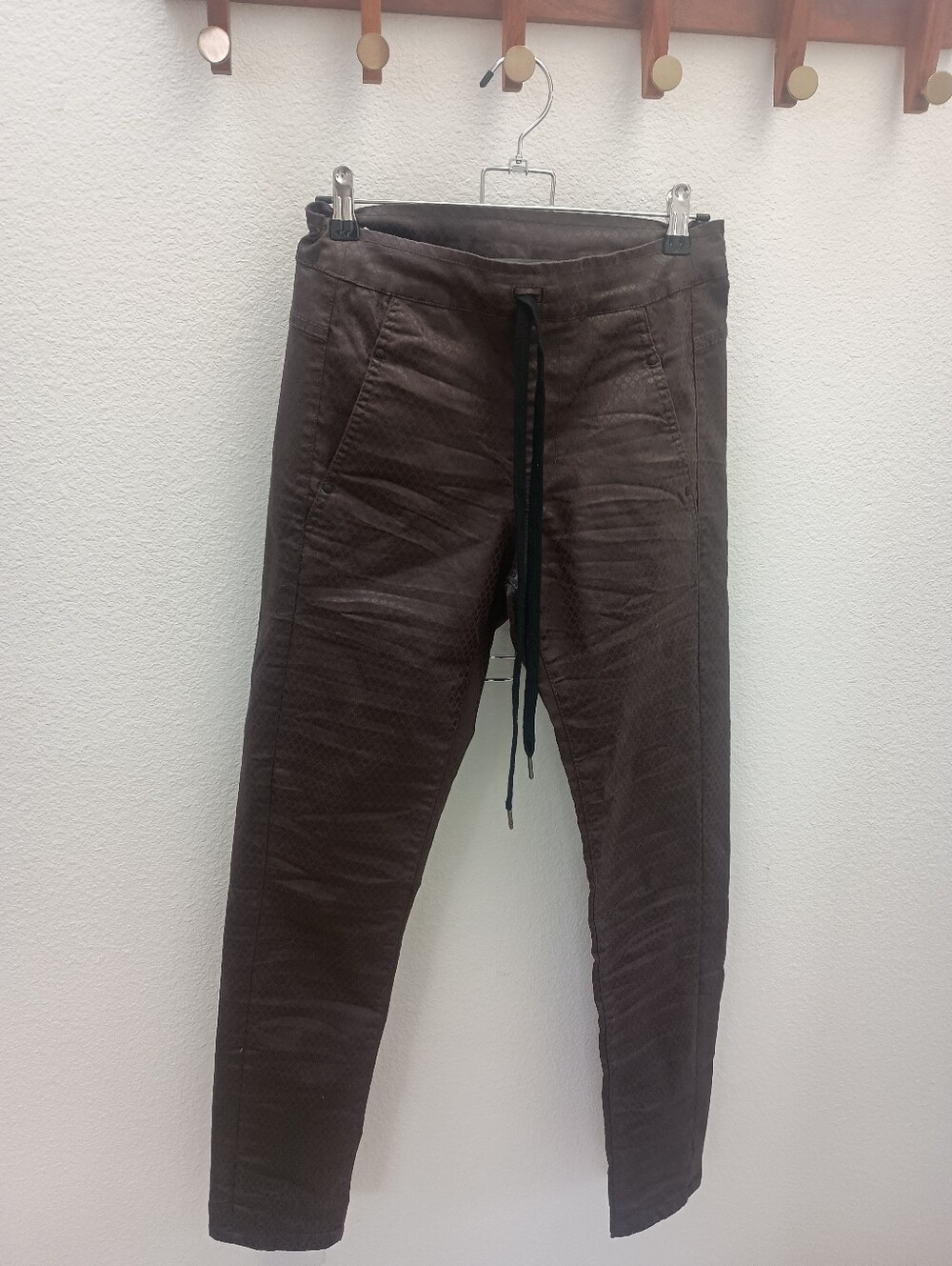 Alembika Iconic Stretch Drawstring Pants Brown Texture Size 0 NWOT